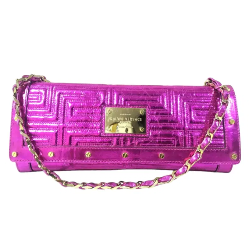 Versace Pink Quilted Patent Leather Flap Chain Bag