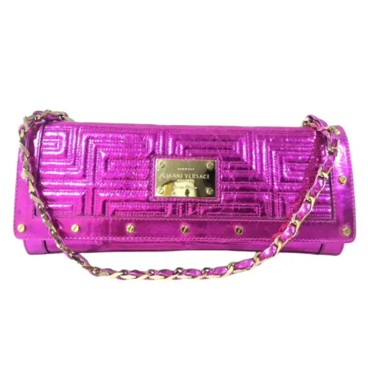 Versace Pink Quilted Patent Leather Flap Chain Bag-Hover-Image