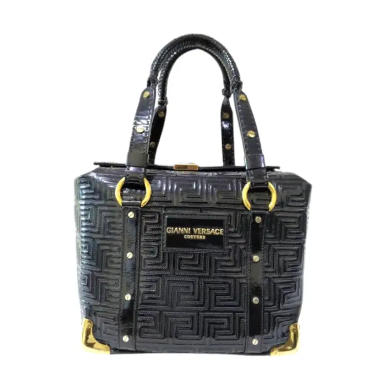 Versace Gianni Black Patent Leather Handbag-Hover-Image