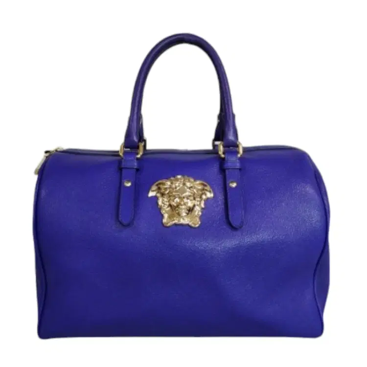 Versace Blue Leather Medusa Boston Bag-Hover-Image