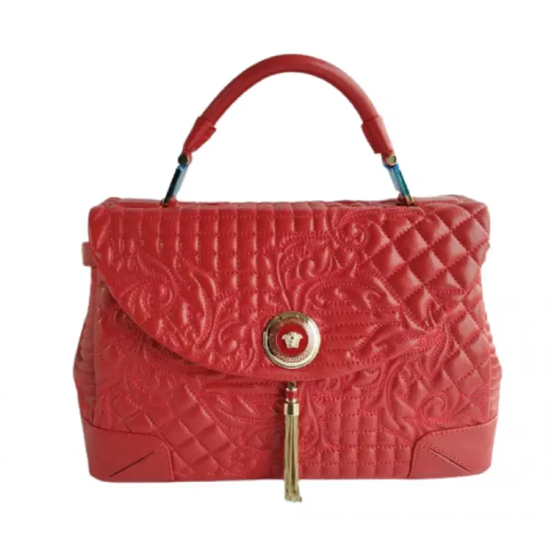 Versace Red Quilted Leather Altea Barocco Vanitas Top Handle Bag