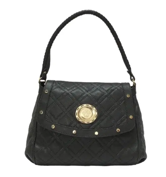 Versace Quilted Smooth Leather Black Shoulder Bag