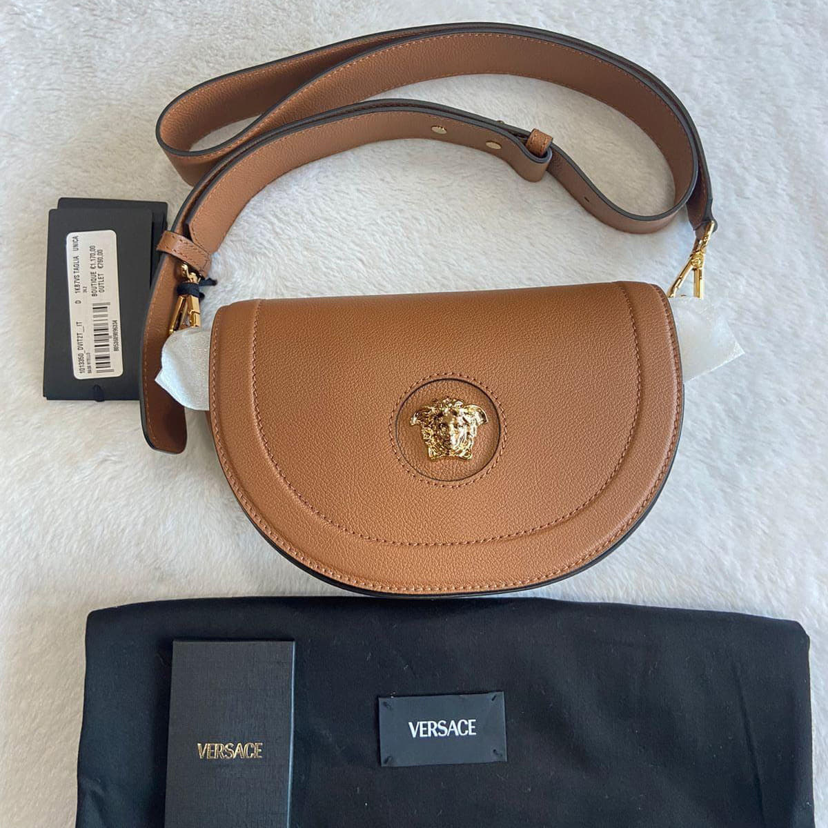 Versace Gold Medusa Vitello Leather Half Moon Shoulder Bag