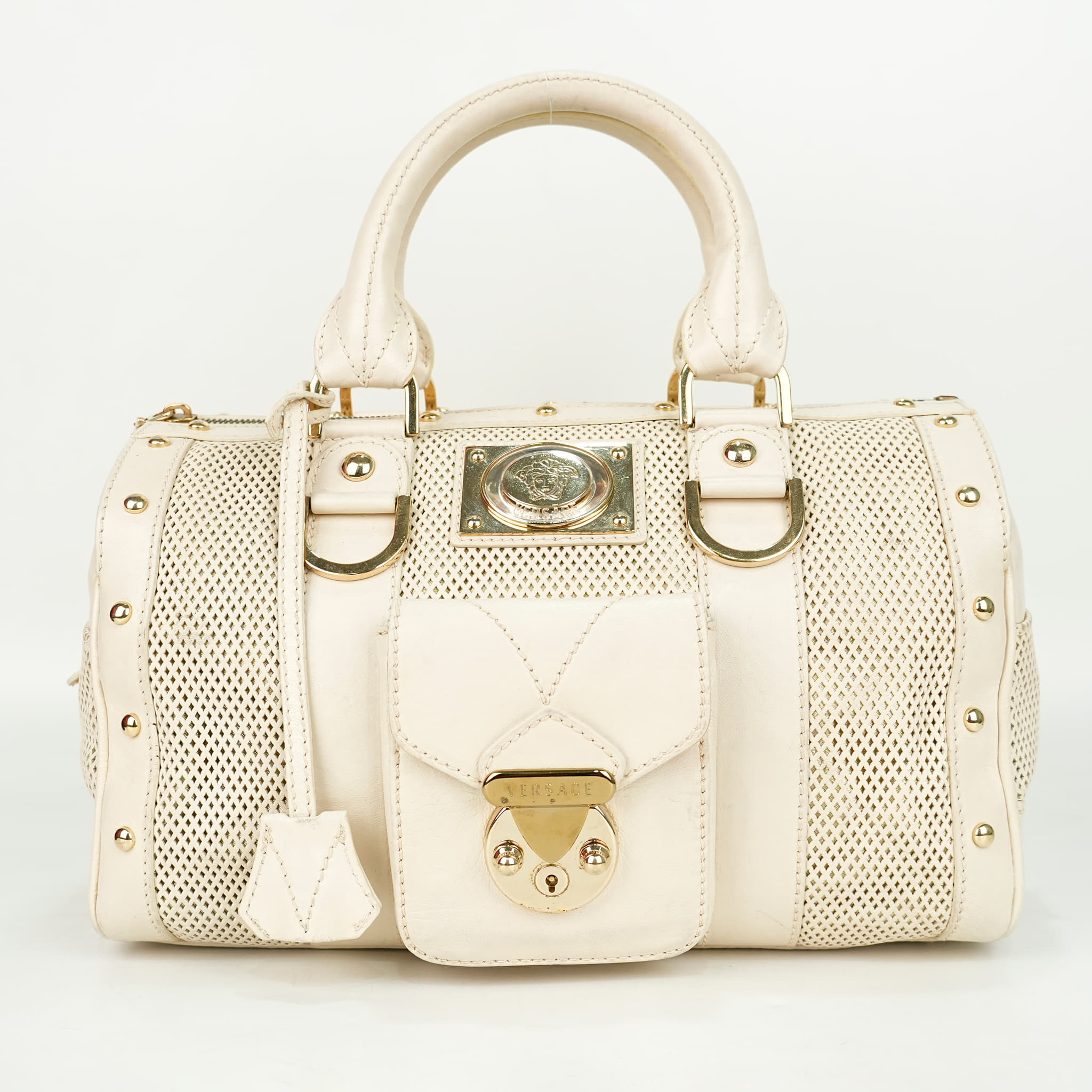 Versace Medusa Perforated Leather Boston Bag