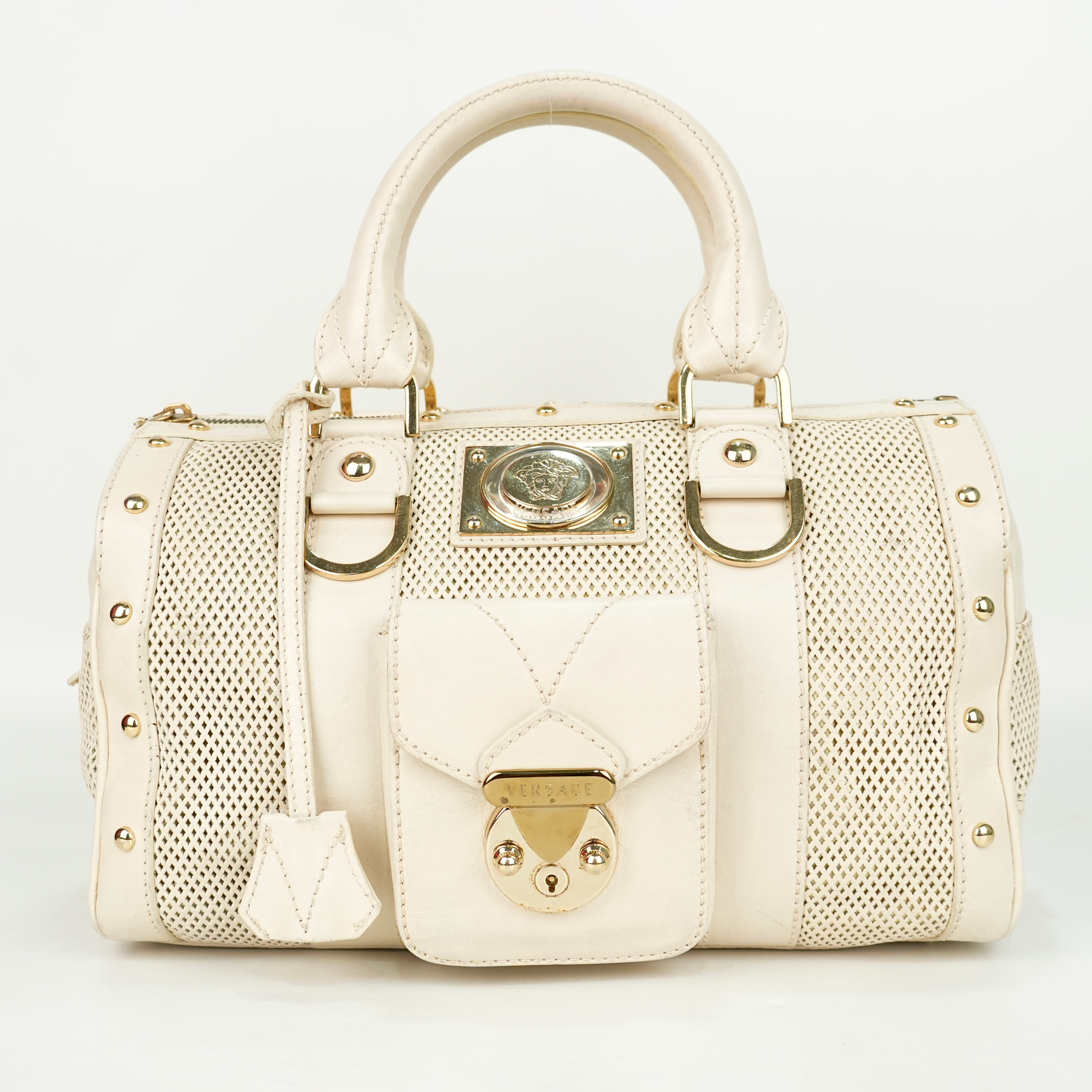 Versace Medusa Perforated Leather Boston Bag