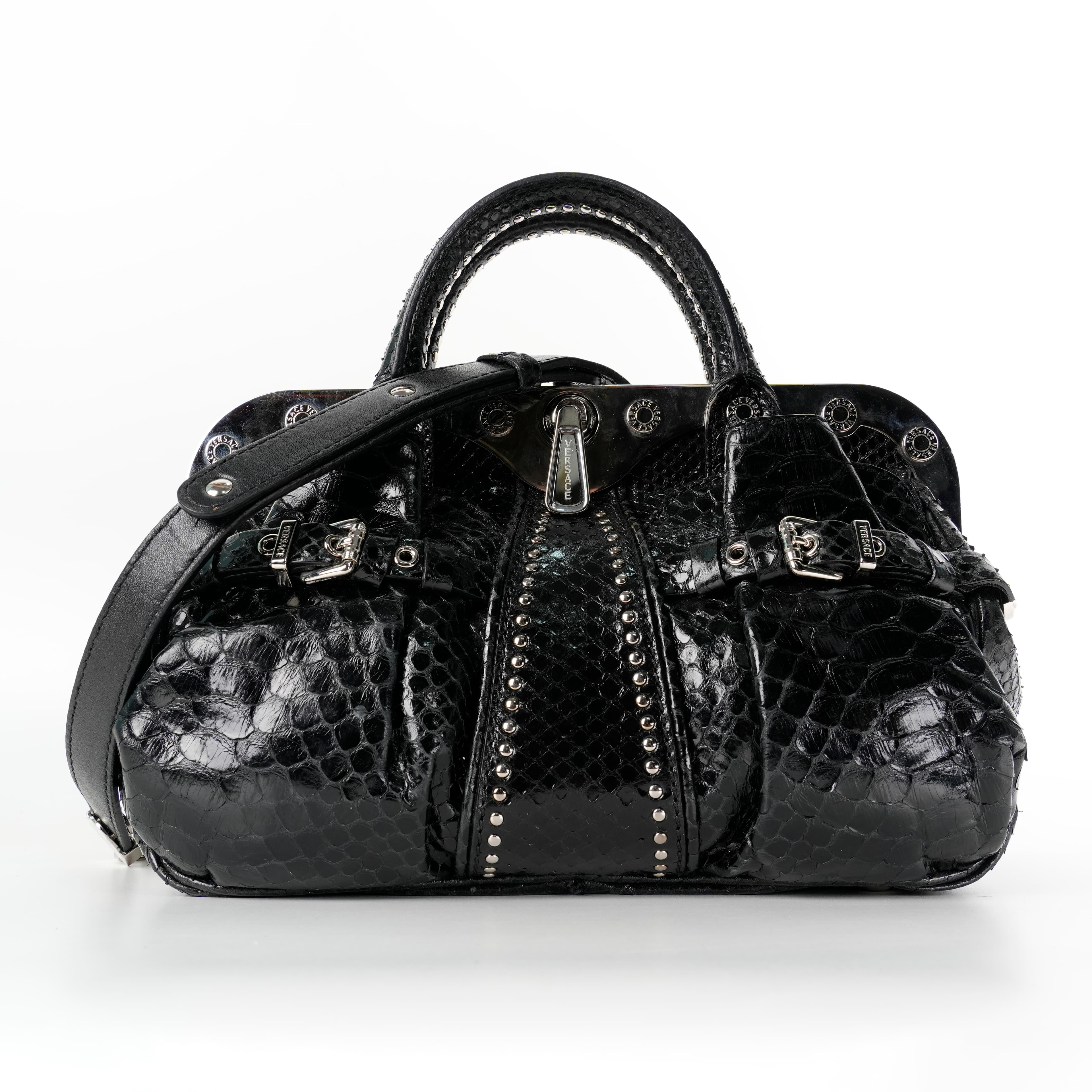 Versace Black Exotic Leather Tote Bag