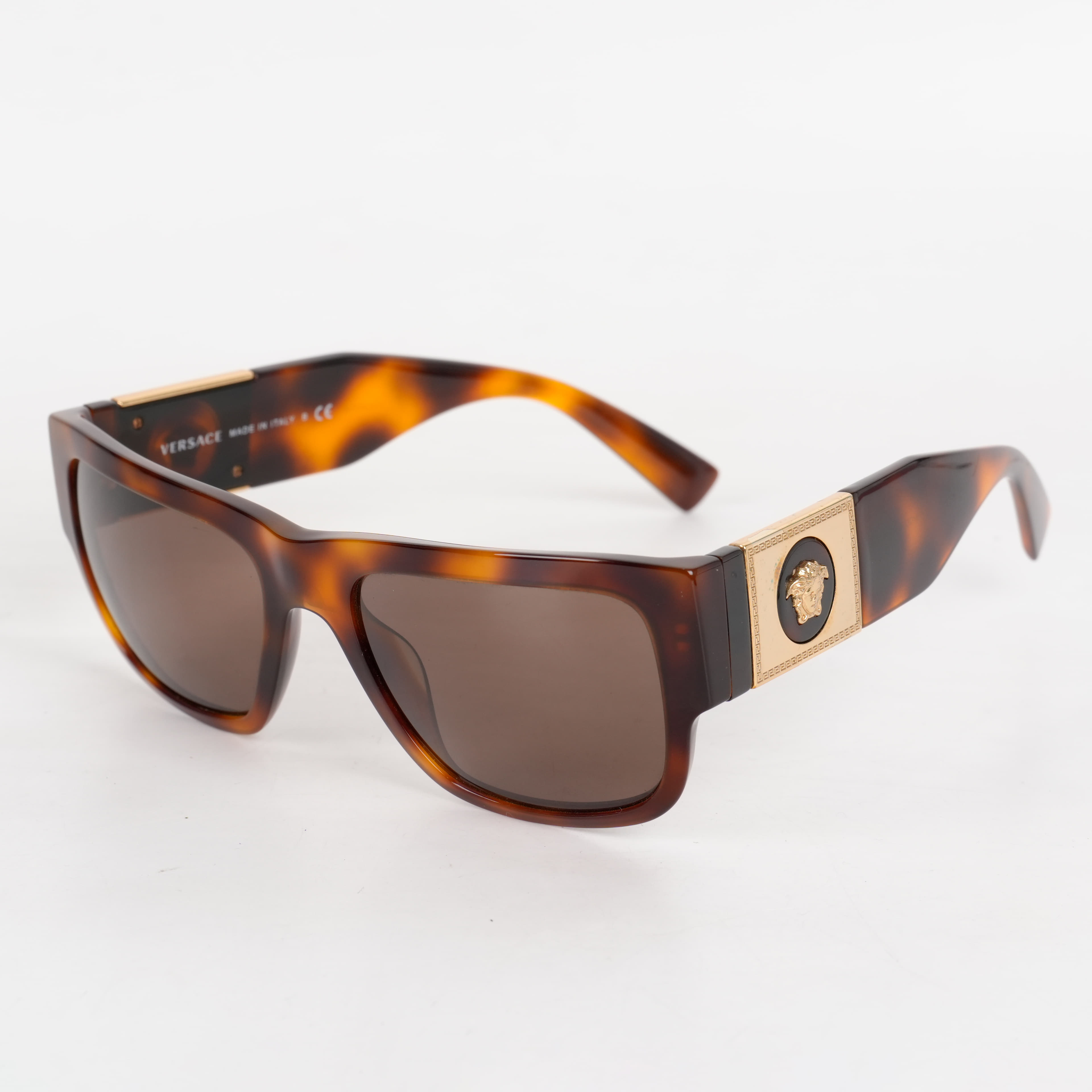 Versace VE4406 Rectangular Sunglasses In A Tortoiseshell Acetate Frame And Dark Grey Lenses