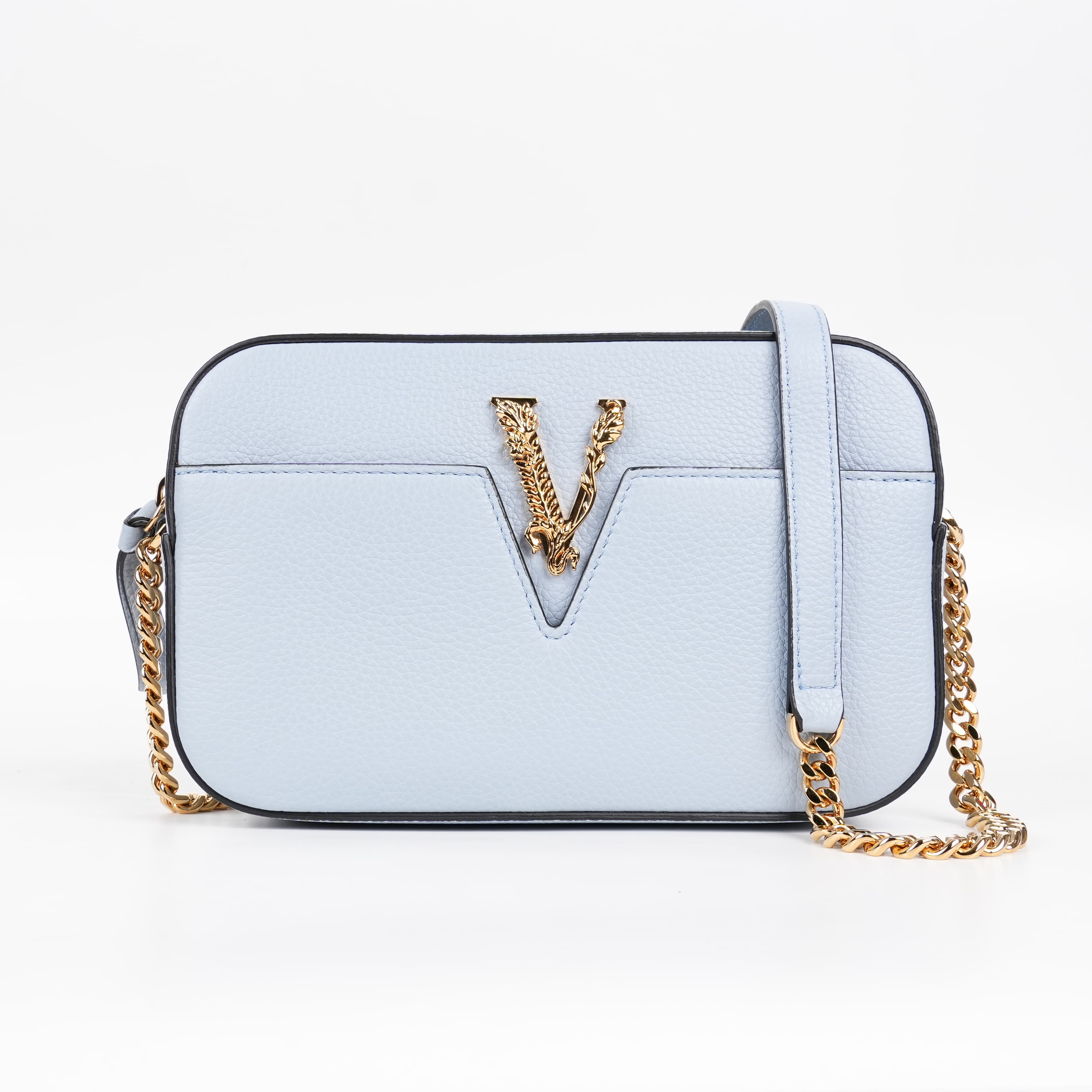 Versace Grainy Calfskin Virtus Small Camera Bag Blue