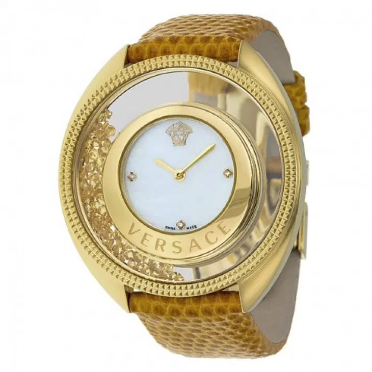 Versace Women's Destiny Spirit Floating Micro Spheres Yellow Leather Watch-Hover-Image