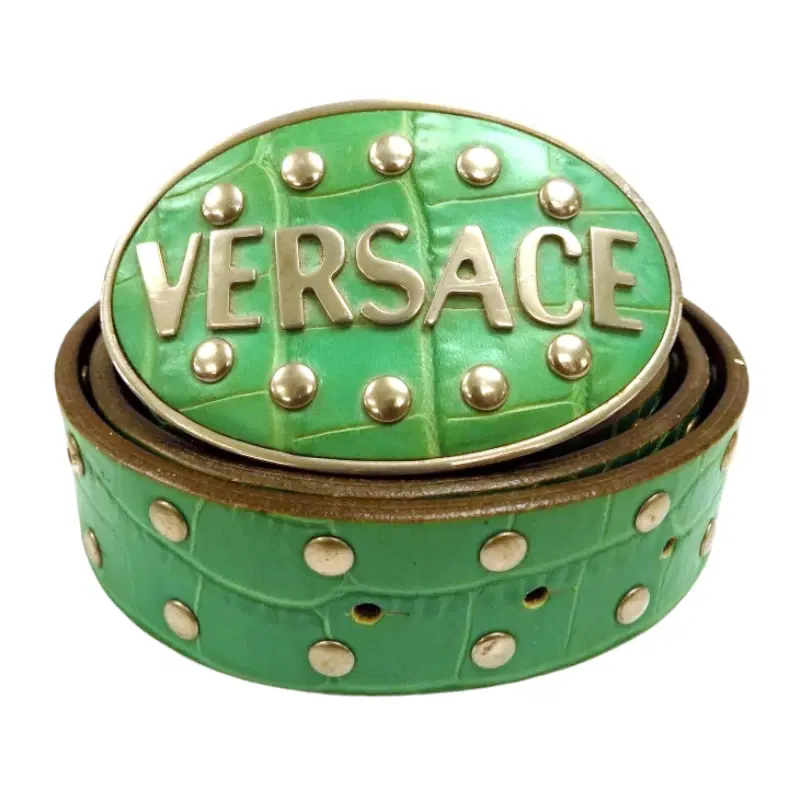Versace Green studded Croc Leather Belt