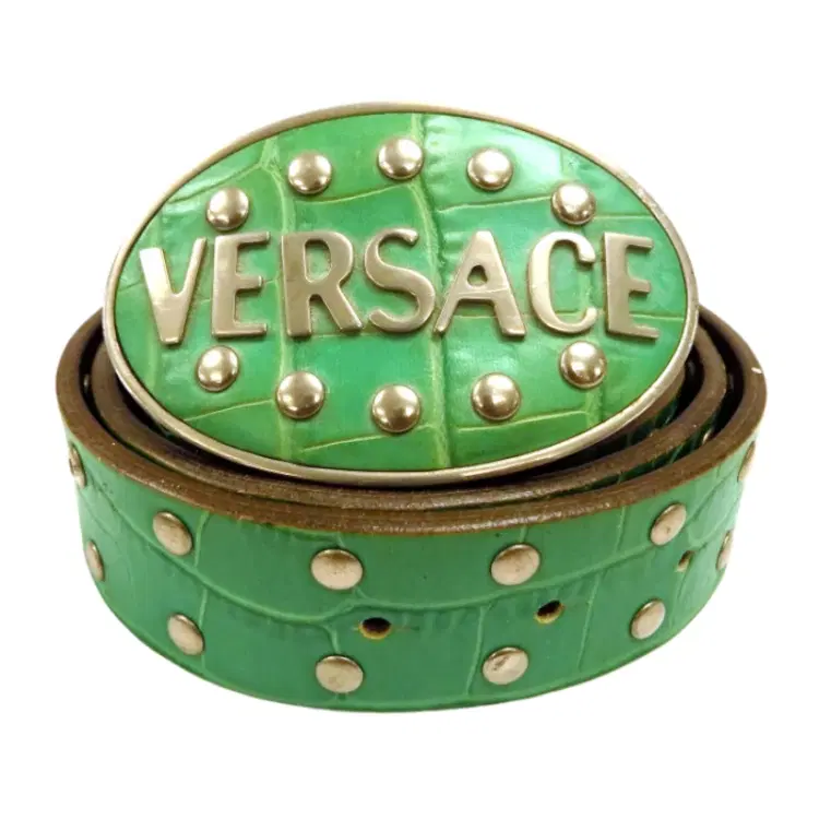Versace Green studded Croc Leather Belt-Hover-Image