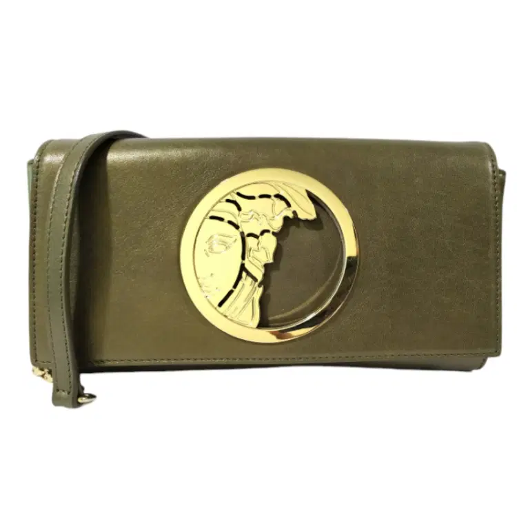 Versace Olive Embellished Leather Clutch-Hover-Image