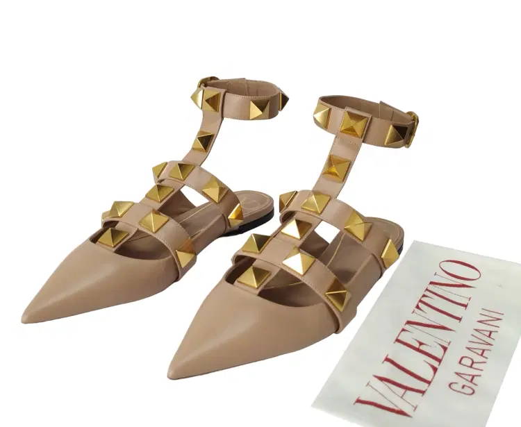 Size 40.5 - Valentino Garavani Roman Stud Leather Point-Toe Flats-Hover-Image