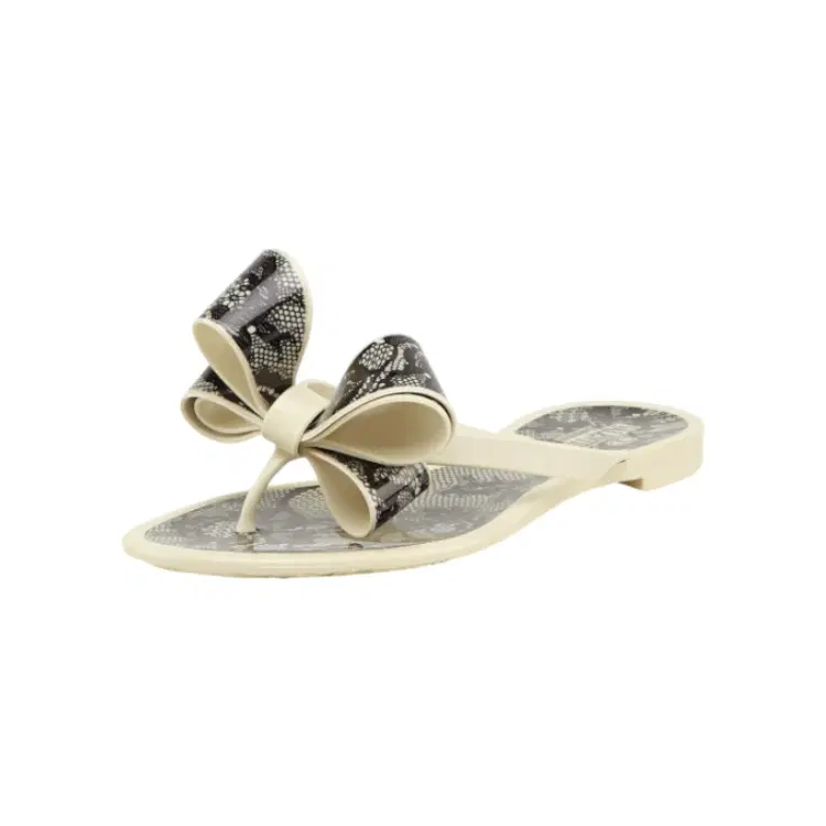 Valentino Animal Lace-print Jelly Thong Sandals - Avorio/Nero-Hover-Image