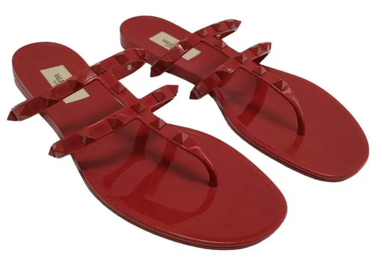 Size 39 - Valentino Rockstud Red Rubber Jelly PVC Flats-Hover-Image