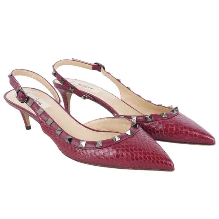 Size 38.5 - Valentino Rockstud 85 Rubin Burgundy Leather Slingback Sandal-Hover-Image
