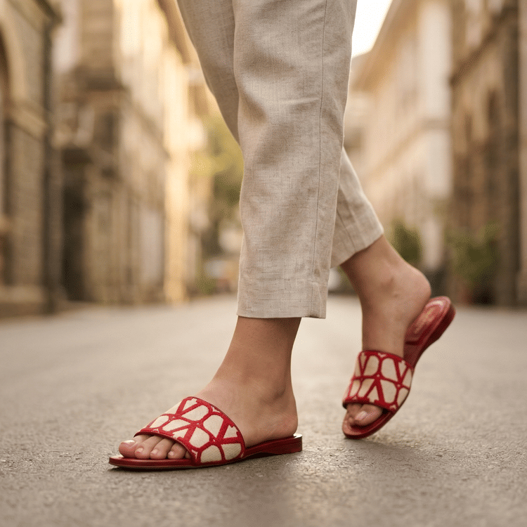 Size 37 - Valentino Garavani Toile Iconographe Slide Sandals-Hover-Image