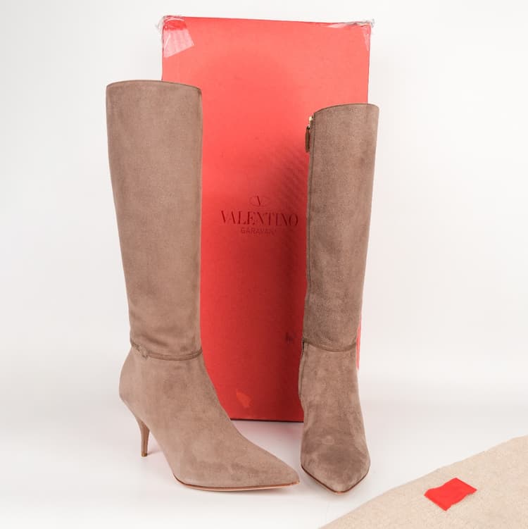 Size 38 - Valentino Garavani Suede Knee Boots-Hover-Image