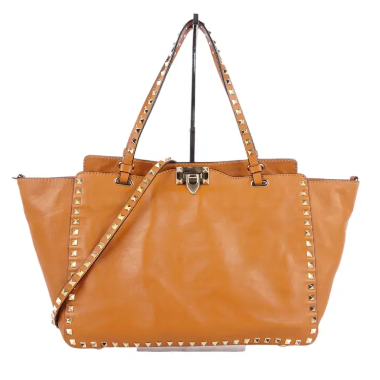 Valentino Tan Leather Rockstud Tote-Hover-Image