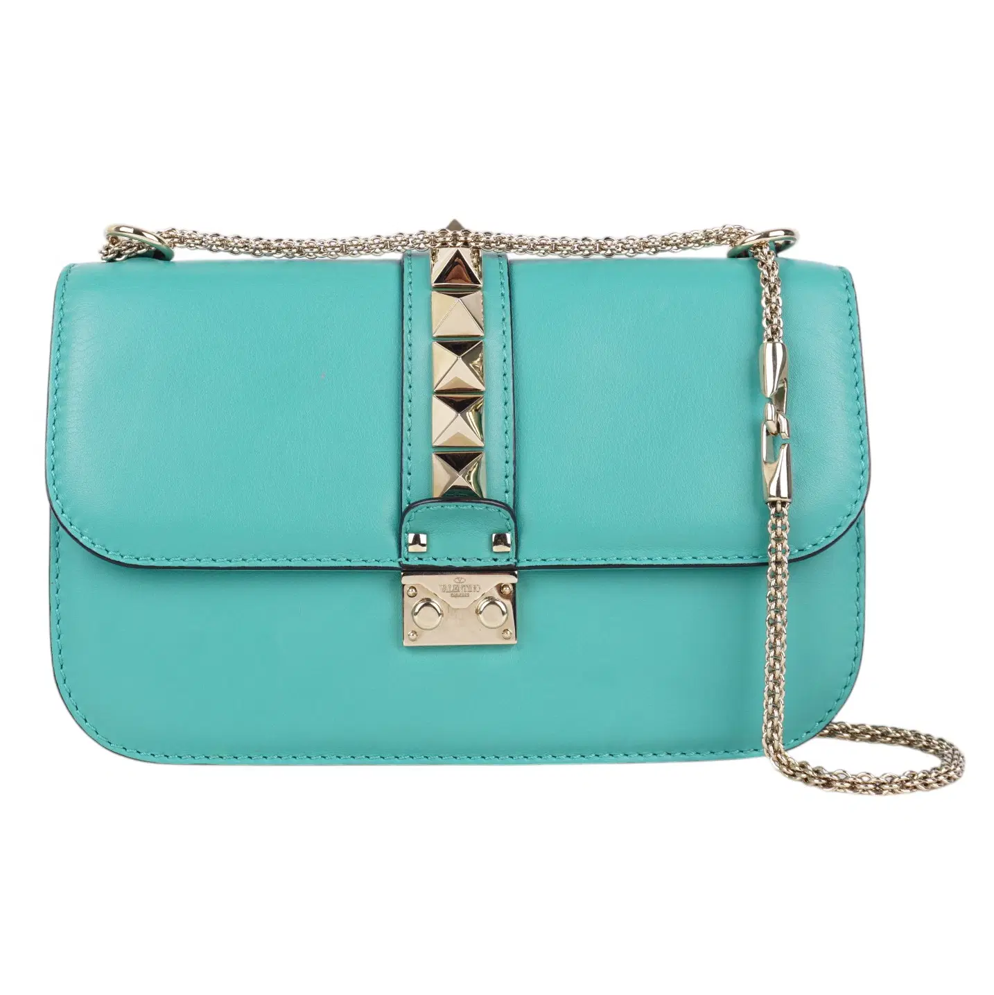 Valentino Emerald Green Leather Garavani Rockstud Lock Shoulder Bag