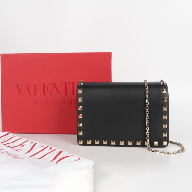 Valentino Black Leather Rockstud Mini Crossbody Bag-Hover-Image