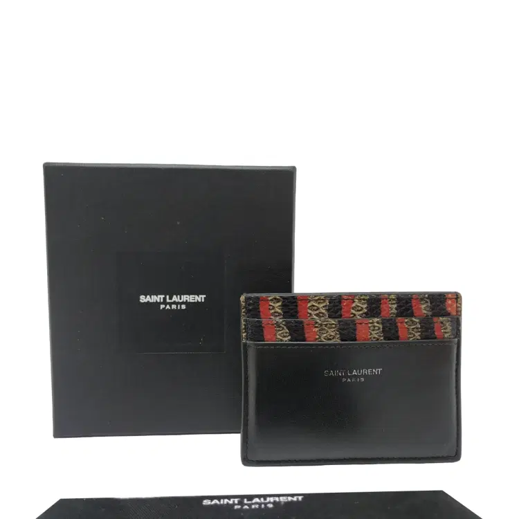 Saint Laurent Python Embossed and Leather Card Holder-Hover-Image