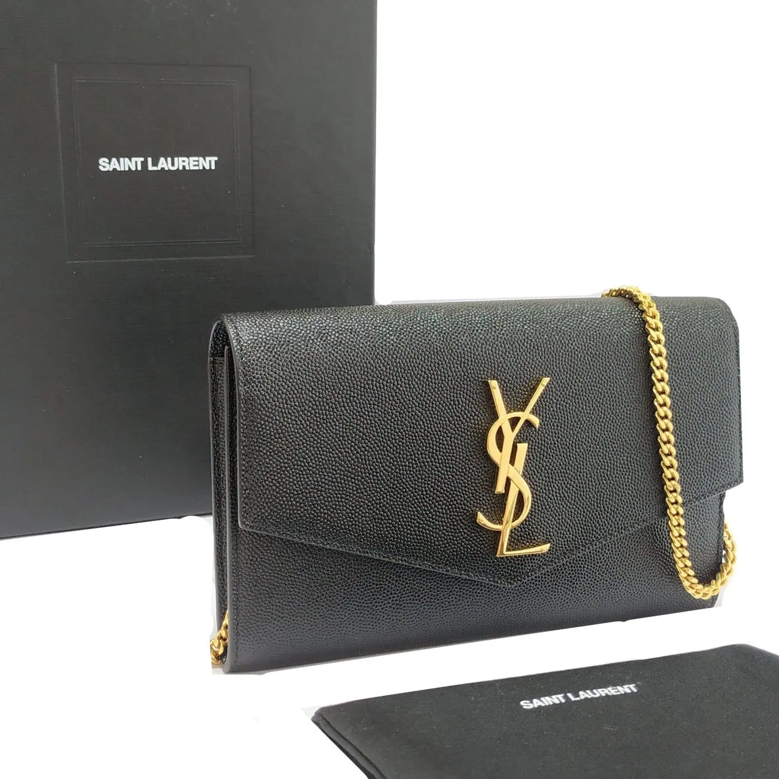Saint Laurent Grain de poudre Embossed Leather Uptown Chain Wallet