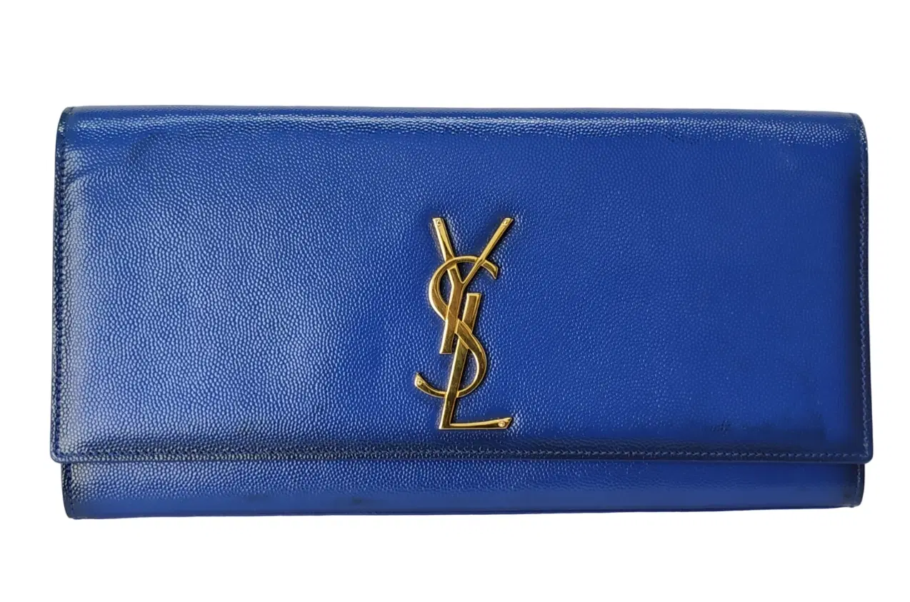 Saint Laurent Kate Monogram Blue Leather Clutch