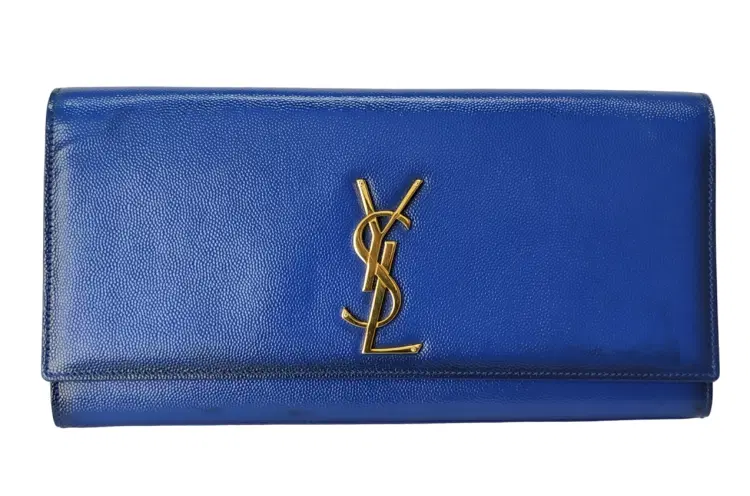 Saint Laurent Kate Monogram Blue Leather Clutch-Hover-Image