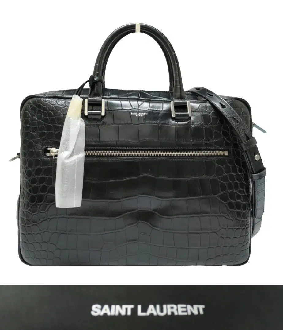 Saint Laurent Sac De Jour Croc Embossed Leather Briefcase