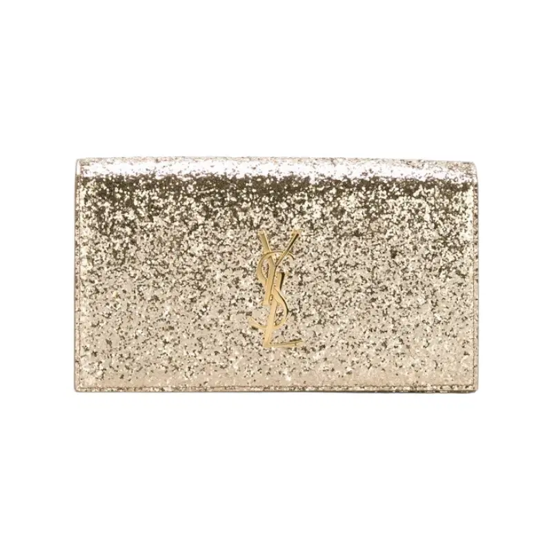 Saint Laurent Gold Glitter Monogram Clutch