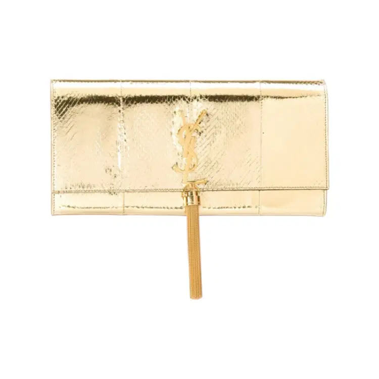 Saint Laurent Gold Patent Leather Monogram Clutch-Hover-Image