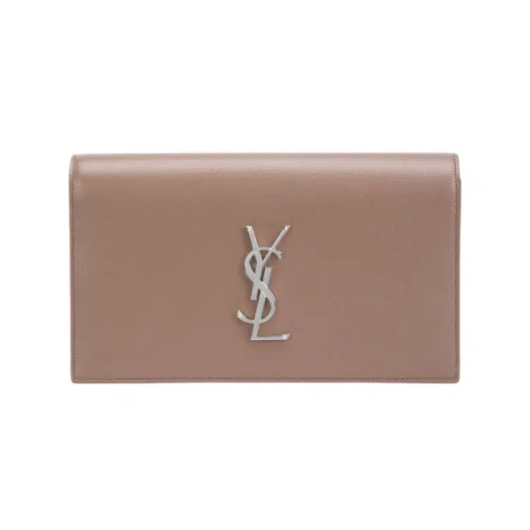 Saint Laurent Taupe/Brown Calf Leather Monogram Clutch-Hover-Image