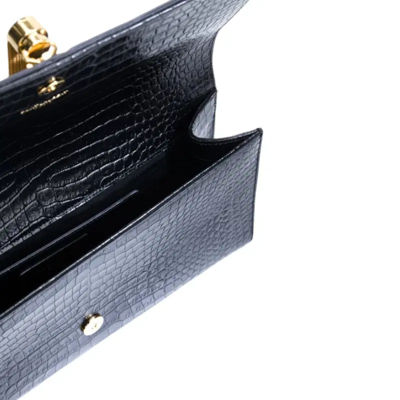 Saint Laurent Black Croc Effect Monogram Clutch