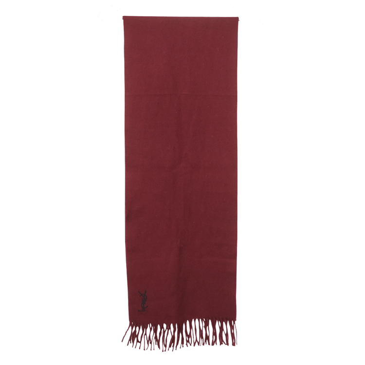 Yves Saint Laurent Womens Wine Color Wool Cashmere Fringe Knit Scarf-Hover-Image