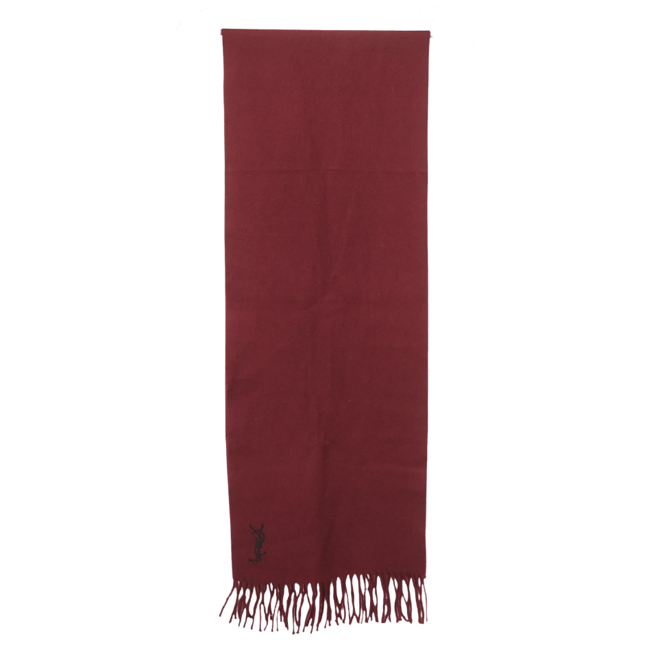 Yves Saint Laurent Womens Wine Color Wool Cashmere Fringe Knit Scarf