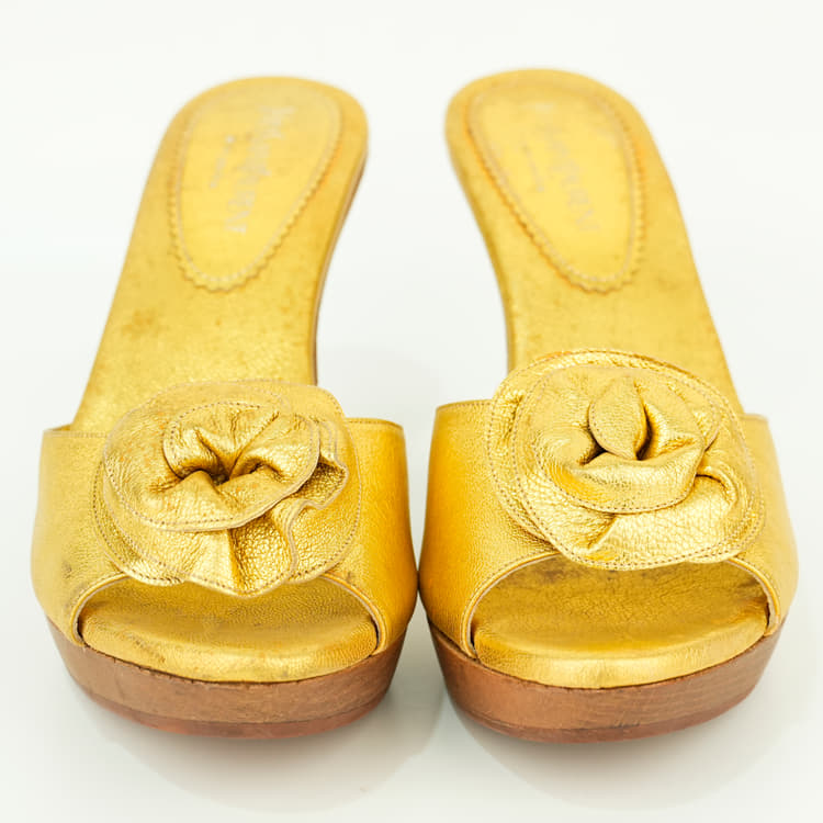 Size 38 - Saint Laurent Nadja Rosette Gold Metallic Sandals-Hover-Image