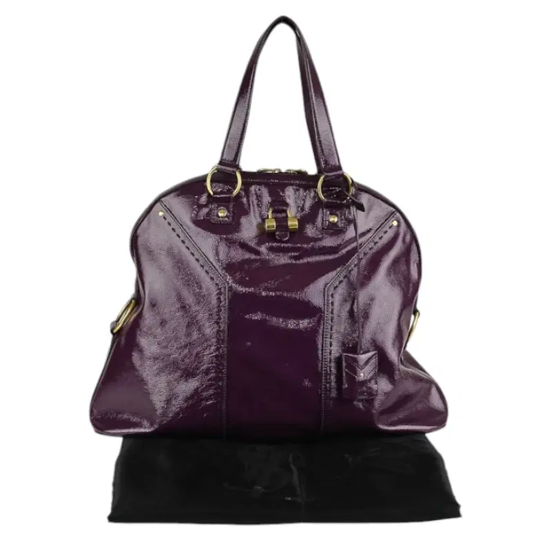 YVES SAINT LAURENT Purple Patent Leather Large Dome Satchel Muse Bag