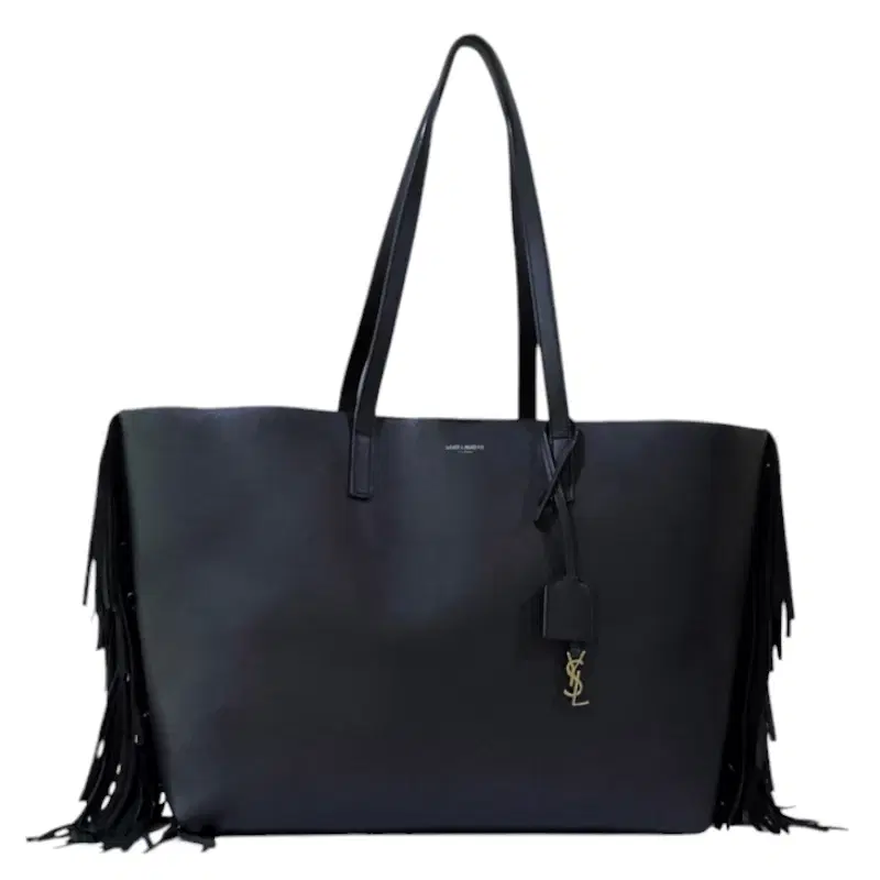 Saint Laurent Fringed Black Leather Shopping Tote