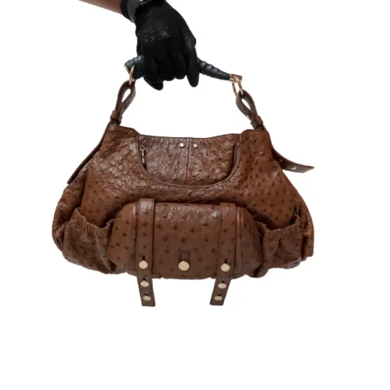 Yves Saint Laurent Brown Ostrich Large Mala Mala Bag