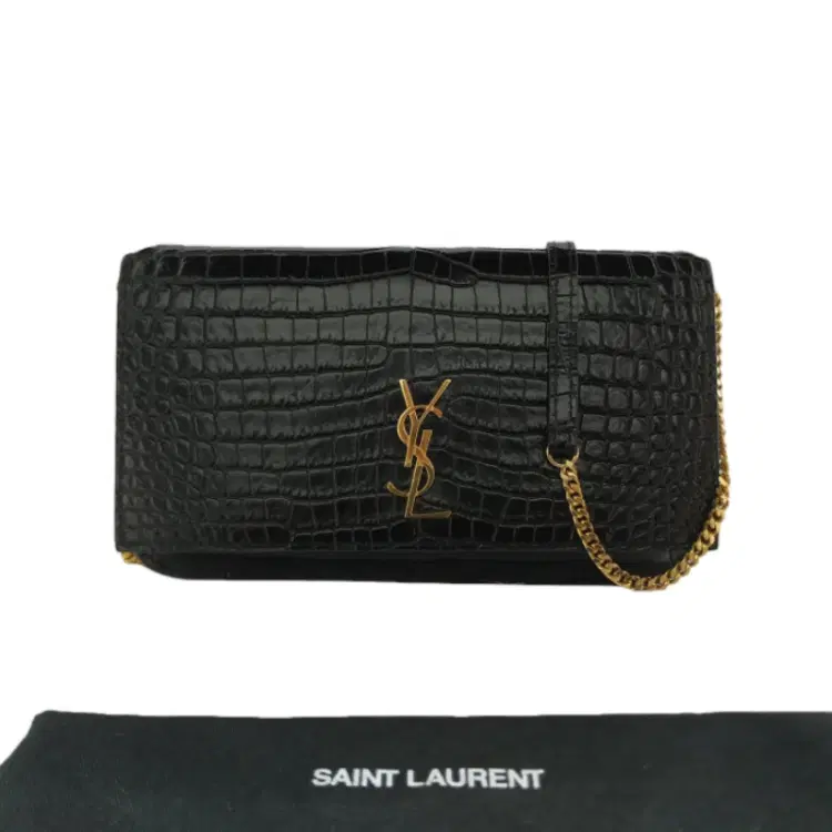 Saint Laurent Cassandre Crocodile Embossed Leather Phone Holder Bag-Hover-Image