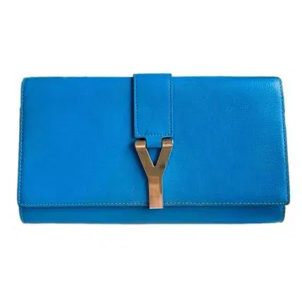 YSL Saint Laurent Blue Calfskin Leather Ligne Y Chain Clutch
