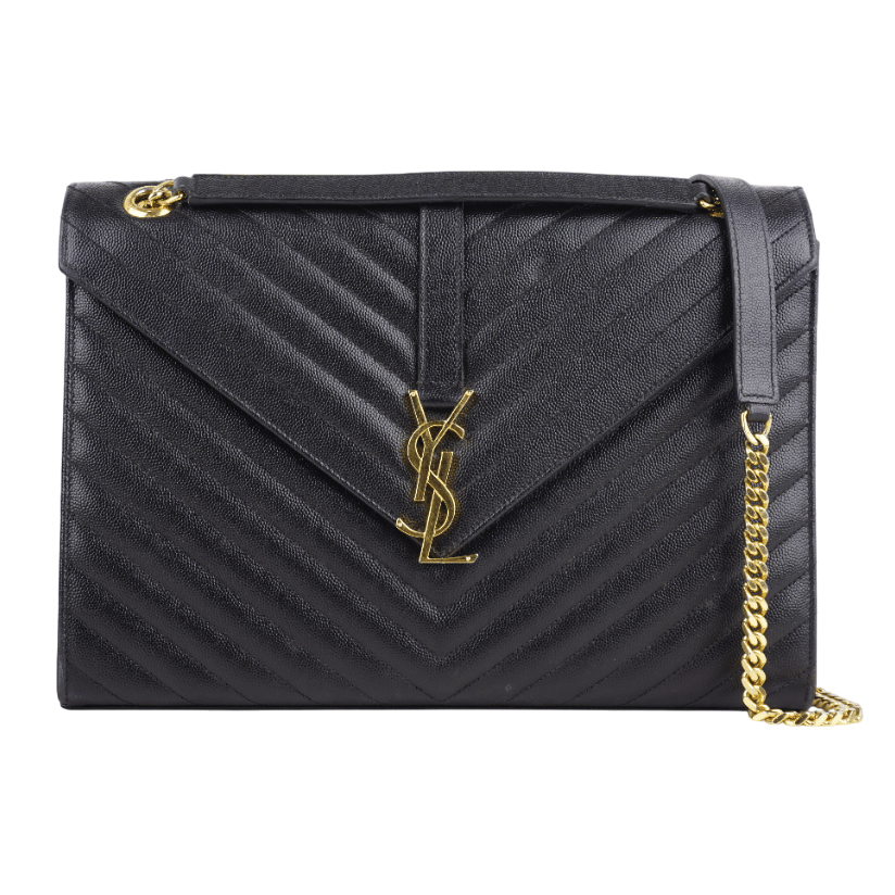 Saint Laurent Black Chevron Quilted Leather Large Envelope Bag