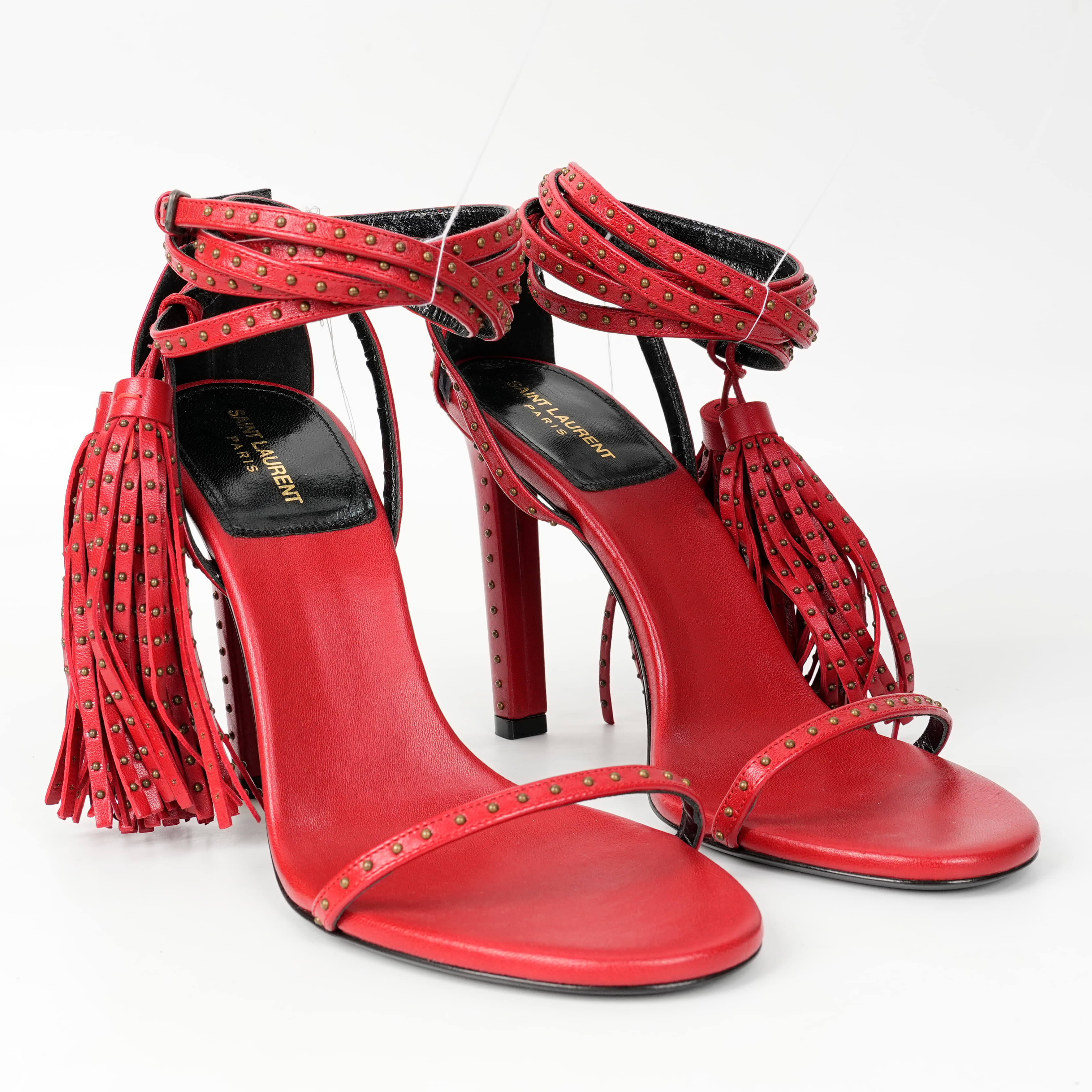 Size 38 - Yves Saint Laurent Women's Round Toe Tassel Studded Heels